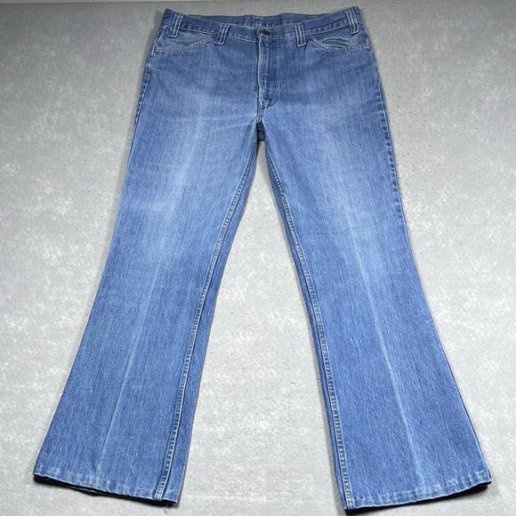 Vintage 1970s Levis 517 Jeans Mens Size 36 Blue Denim Jeans Orange Tab Pockets - Picture 1 of 16